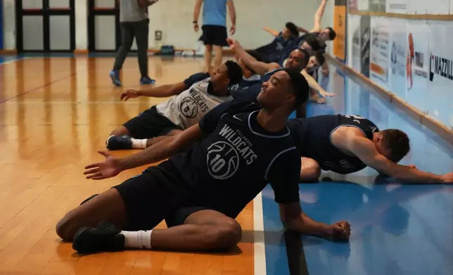 The Villanova men's basketball team takes part in a training session in Rome, Thursday, Oct. 29, 2026. (AP Photo/Gregorio Borgia)
