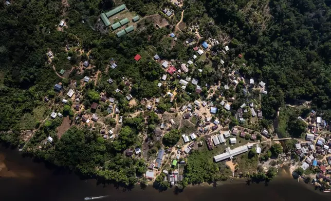 Homes are visible in the Saamaka territory, Nieuw Aurora, Suriname, Wednesday, Sept. 30, 2026. (AP Photo/Ivan Valencia)