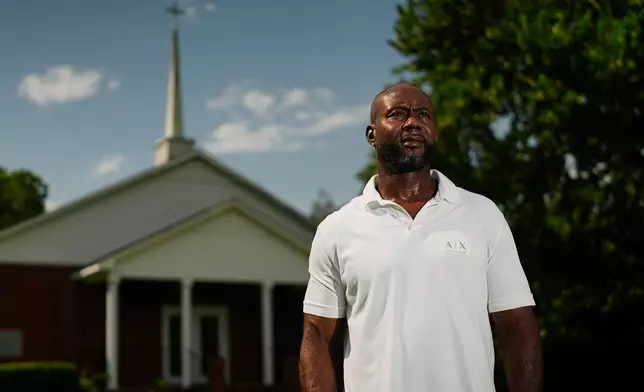 Patrick Dewayne Smith poses for a portrait outside his church Wednesday, Aug. 19, 2026, in Prospect, Tenn. (AP Photo/George Walker IV)