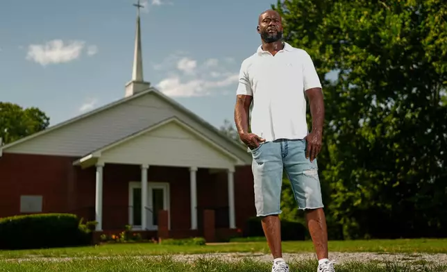 Patrick Dewayne Smith poses for a portrait outside his church Wednesday, Aug. 19, 2026, in Prospect, Tenn. (AP Photo/George Walker IV)