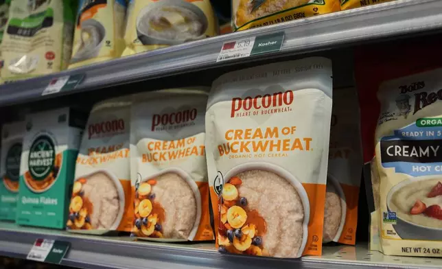 A buckwheat cereal sits on a shelf for sale Thursday, Aug. 20, 2026, at a grocery store in Rochester, N.Y. (AP Photo/Joshua A. Bickel)
