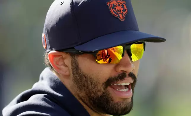 Chicago Bears' Caleb Williams is seen before an NFL football game against the Green Bay Packers in Green Bay, Wis., Sunday, Oct. 11, 2026. (AP Photo/Matt Ludtke)
