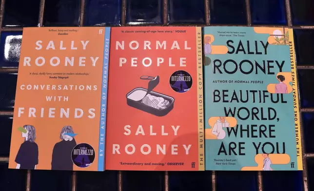 Sally Rooney's books are displayed for sale at a bookshop in London, Thursday, Oct. 15, 2026. (AP Photo/Kin Cheung)