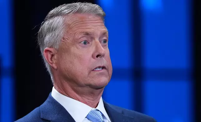 Republican Sen. Roger Marshall participates in a debate with Democratic nominee for U.S. Senate Adam Hamilton at WDAF TV in Kansas City, Mo., Wednesday, Oct. 21, 2026. (AP Photo/Charlie Riedel, Pool)