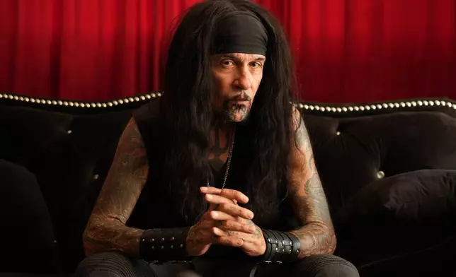 Al Jourgensen, leader of the industrial band Ministry, poses for a portrait on Friday, Oct. 16, 2026, at his home in Los Angeles. (AP Photo/Chris Pizzello)