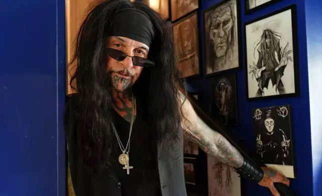 Al Jourgensen, leader of the industrial band Ministry, poses for a portrait on Friday, Oct. 16, 2026, at his home in Los Angeles. (AP Photo/Chris Pizzello)