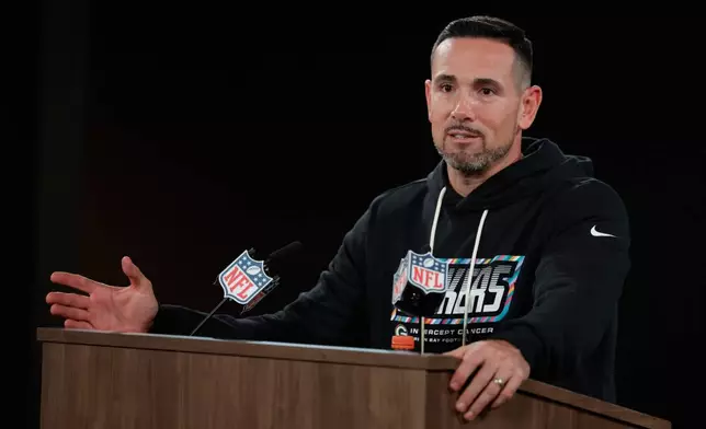 Green Bay Packers head coach Matt LaFleur talks after an NFL football game against the Dallas Cowboys in Green Bay, Wis., Sunday, Oct. 18, 2026. (AP Photo/Matt Ludtke)