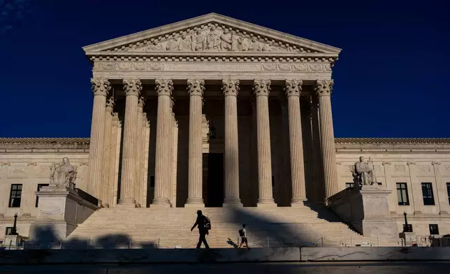 The Supreme Court is seen at day's end in Washington, Thursday, Oct. 1, 2026, as the justices prepare to begin the new term next week. (AP Photo/J. Scott Applewhite)