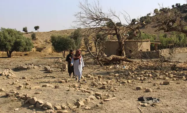 Taliban security officers inspect the scene of what Taliban officials said were Pakistani airstrikes in Khost province, Afghanistan, Thursday, Sept. 24, 2026. (AP Photo/Saifullah Zahir)