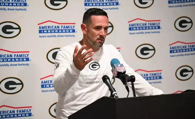 Green Bay Packers head coach Matt LaFleur speaks following an NFL football game against the Tampa Bay Buccaneers in Tampa, Fla., Wednesday, Sept. 30, 2026. (AP Photo/Jason Behnken)