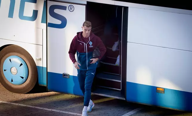 Portugal's Cristiano Ronaldo arrives for training in Copenhagen, Denmark, Wednesday, Sept. 30, 2026, ahead of their Nations League soccer match against Denmark. (Liselotte Sabroe/Ritzau Scanpix via AP)