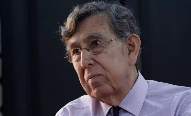 FILE - Cuauhtemoc Cardenas, son of the politician who nationalized the Mexican oil industry and founder of the Democratic Revolution Party, speaks during an interview in Mexico City, July 24, 2013. (AP Photo/Marco Ugarte, File)