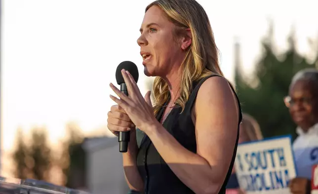 South Carolina Democratic Senate candidate Dr. Annie Andrews speaks to supporters during a campaign stop Thursday, Oct. 29, 2026, in Columbia, S.C. (AP Photo/Sam Wolfe)