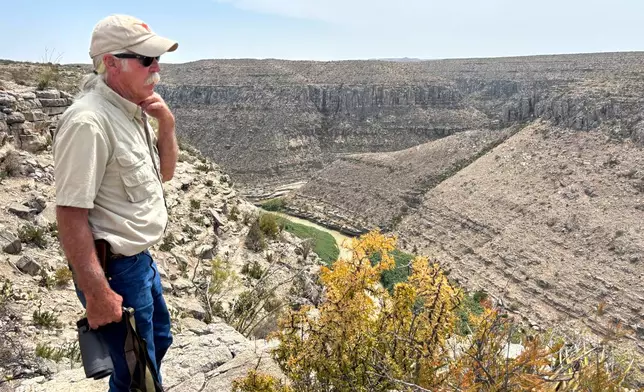 Gary Grabowske stands on his property looking out over the Rio Grande, Sept. 16, 2026, in Terrell County, Texas. (AP Photos/Rebecca Santana)