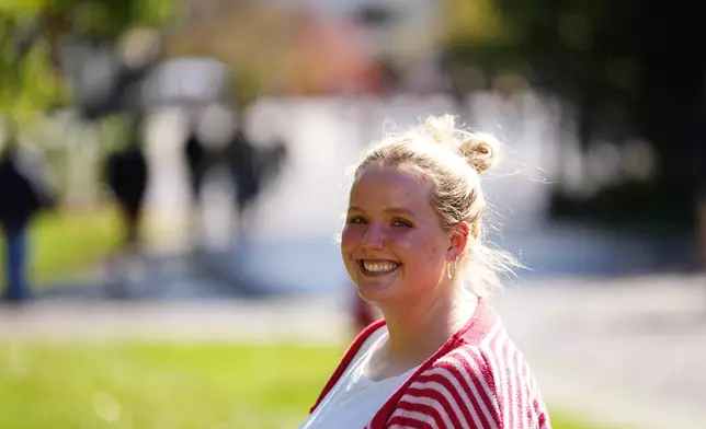 Student Cathleen Kershner poses for a portrait at Villanova University in Villanova, Pa., Wednesday, Oct. 21, 2026. (AP Photo/Matt Rourke)
