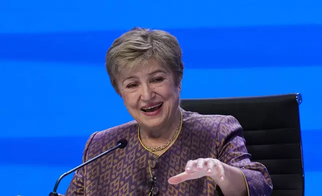 International Monetary Fund (IMF) Managing Director Kristalina Georgieva speaks at a news conference on the Global Policy Agenda forum during the annual meetings of the International Monetary Fund and the World Bank Group in Bangkok, Thailand, Wednesday, Oct. 14, 2026. (AP Photo/Sakchai Lalit)