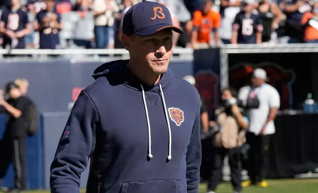 Chicago Bears head coach Ben Johnson is seen before an NFL football game against the New York Jets Sunday, Oct. 4, 2026, in Chicago. (AP Photo/Nam Y. Huh)