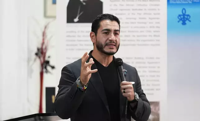 Democratic nominee for U.S. Senate Abdul El-Sayed speaks during a campaign event Wednesday, Oct. 14, 2026, in Detroit. (AP Photo/Paul Sancya)