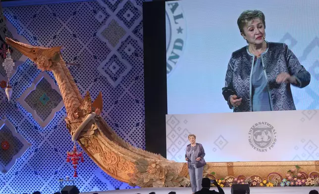 International Monetary Fund (IMF) Managing Director Kristalina Georgieva speaks during the annual meetings of the International Monetary Fund and the World Bank Group in Bangkok, Thailand, Friday, Oct. 16, 2026. (AP Photo/Dhitaraht Dhanarahtsombat)
