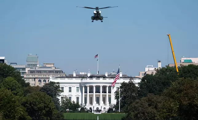 Marine One lands approaches the south lawn of the White House before President Donald Trump boards for a trip to Texas and Oklahoma, Thursday, Oct. 1, 2026, in Washington. (AP Photo/Allison Robbert)