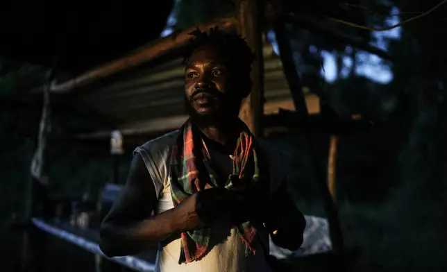Navaldo Vola, a member of the Saamaka community pauses during an interview in Ebbatop, Suriname, Saturday, Sept. 26, 2026. (AP Photo/Ivan Valencia)