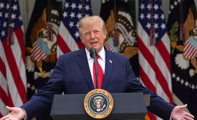 President Donald Trump speaks in the Rose Garden of the White House during an event for first responders, Thursday, Oct. 15, 2026, in Washington. (AP Photo/Julia Demaree Nikhinson)