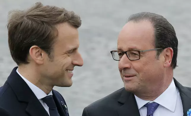 馬克龍與奧朗德（AP圖片）