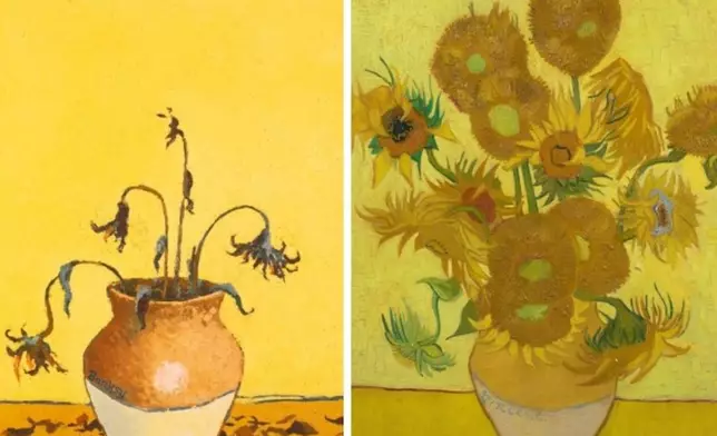 班克斯筆下的《向日葵》(左)網上圖片。