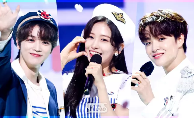 NCT成燦、安兪真、TREASURE朴志焄是SBS音樂節目《人氣歌謠》目前的固定主持，朴志焄因為需要隔離本周缺席（網上圖片）