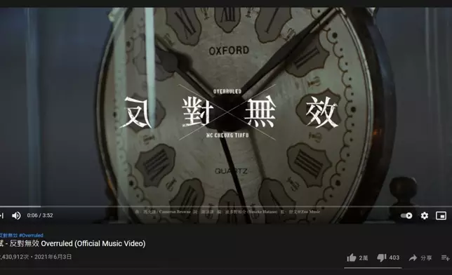 MC新歌《反對無效》YouTube點擊已突破200萬。