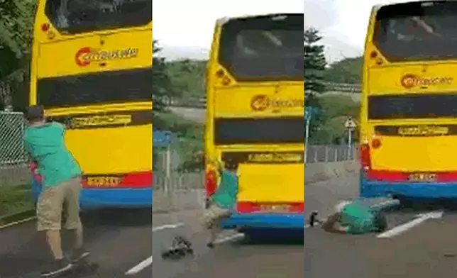 沙田男馬路上踩滑板，失平衡跌倒。影片截圖