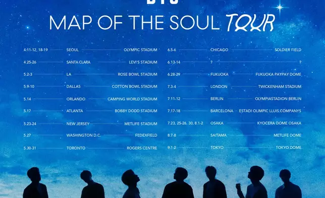 《BTS MAP OF THE SOUL TOUR》原定去年4月開啟（網上圖片）