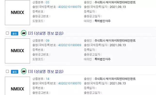 網民發現JYP註冊了新商標（網上圖片）