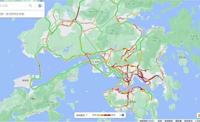 港九交通非常擠塞。Google地圖截圖