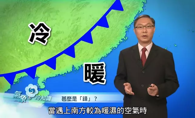 天文台解釋冷鋒原理。天文台《氣象冷知識》截圖