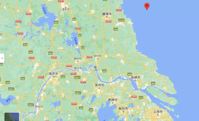 江蘇鹽城市對開海域發生5級地震。Google截圖