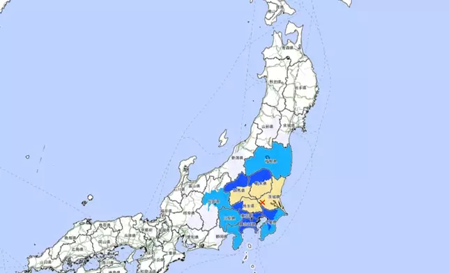 震度達黎克特制5級。圖:日本氣象廳
