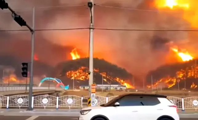 韓國慶尚北道蔚珍郡在4日上午出現山火（網上圖片）