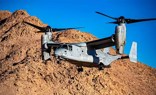 美國海軍V-22魚鷹直升機。網圖