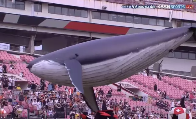 現場出現巨型鯨魚氣球（網上圖片）