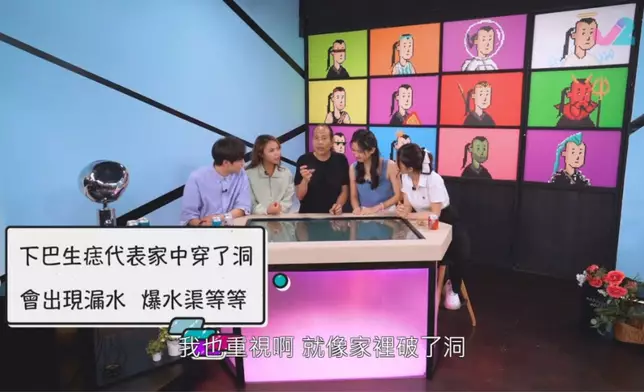 原來下巴代表「家」，蘇師傅指下巴長痣代表家中可能會出現漏水或爆水渠等情況。