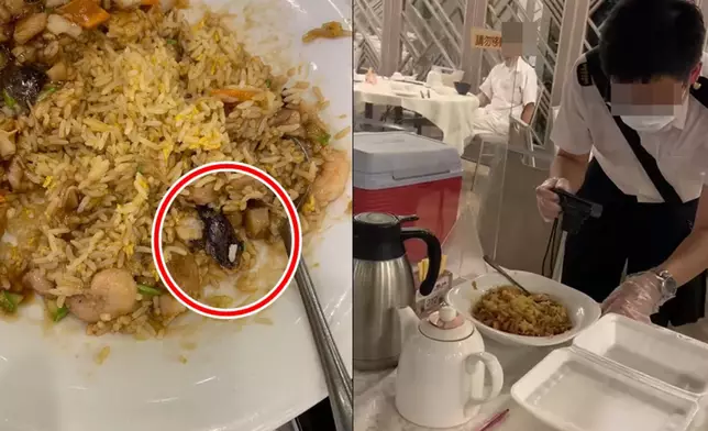 有網民在餐廳用餐時，在炒飯內發現一隻曱甴。「筲箕灣西灣河關注組」FB