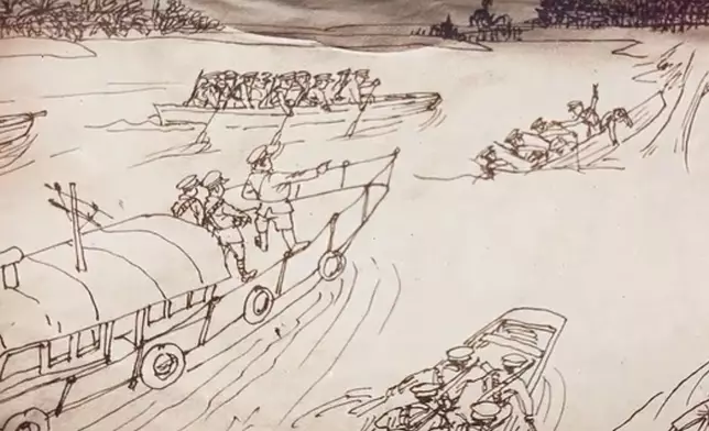 敵軍從西海涌口強行登陸進攻漫畫圖 (網上圖片)