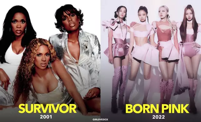 繼Destiny’s Child的《Survivor》，BLACKPINK的《BORN PINK》再次在美國跟英國榜上奪得第一。（網上圖片）