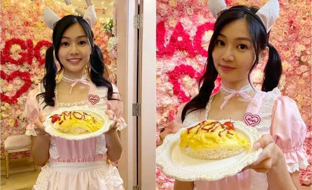 首次扮女僕嘅Rosita仲體驗咗第一次幫蛋包飯唧番茄汁，即時影相留念。