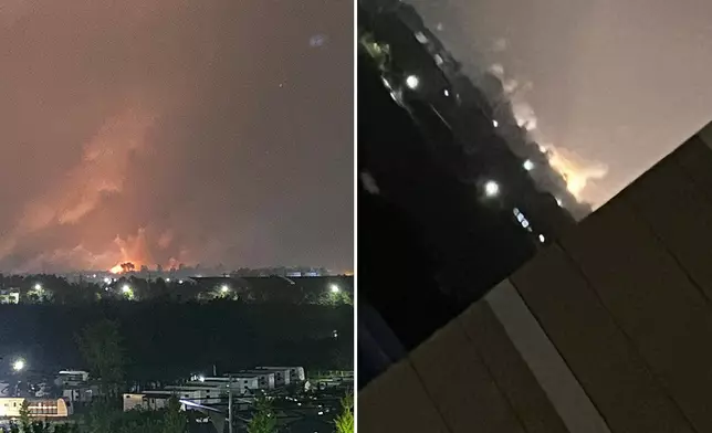 當地民眾拍到導彈失靈落地後起火燃燒的畫面。網圖