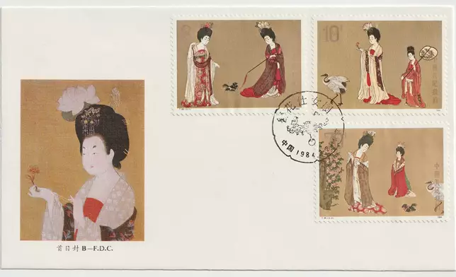 《簪花仕女圖》特種郵票把畫作分為三大部分，也是目前主流的意見。(資料圖片)