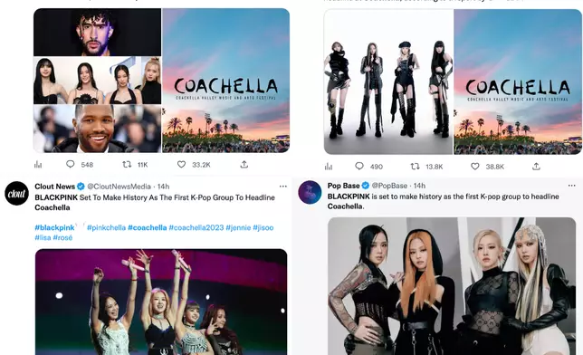 多間外媒指BLACKPINK將成為首隊做Coachella領銜嘉賓的K-POP組合（網上圖片）