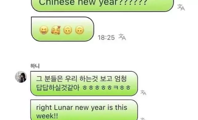 Danielle在向粉絲傳訊息時寫了Chinese New Year，Hanni用了Lunar New Year（網上圖片）