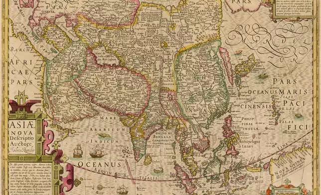 荷蘭地理學家約道庫斯•洪第烏斯編制的萬曆三十八年（1610年）明朝版圖。(網上圖片)